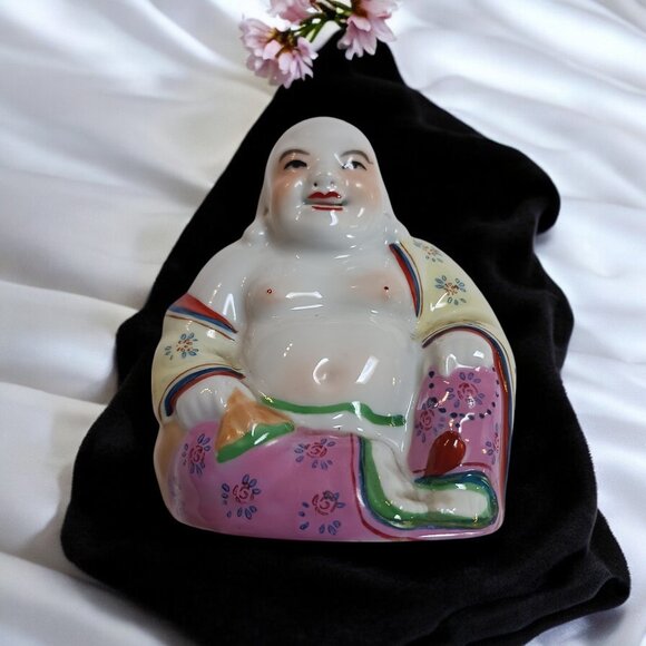 Vintage 1970 Hand-Painted Laughing Buddha Figurine – Porcelain, Feng Shui - Picture 6 of 12